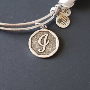 Alex and Ani G Initial Letter Silver Charm Bracelet adjustable Bangle 664